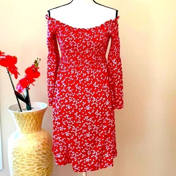 MICHAEL KORS NWT OFF THE SHOULDER HEART PATTERN DRESS COLOR SCARLET SIZE SMALL - Picture 7 of 14